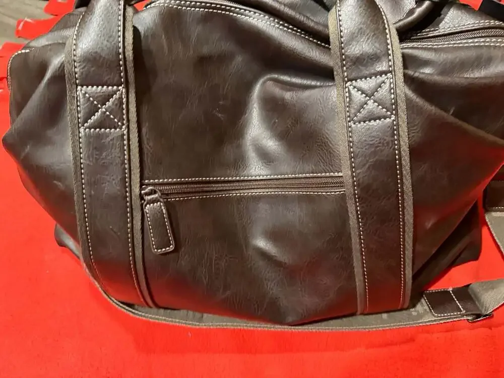 Bugatti Faux Leather Weekender Duffle Bag with Orange Lining